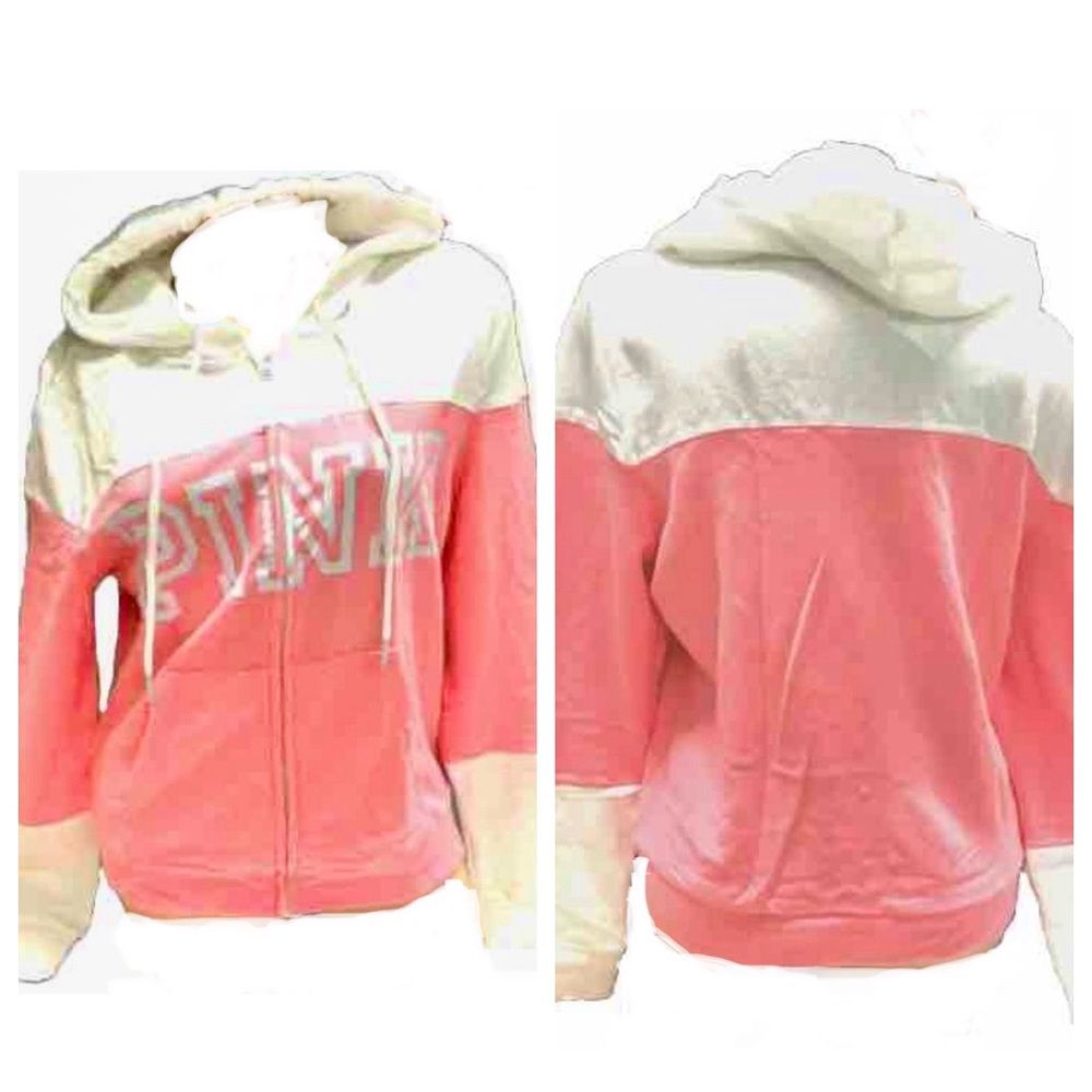 Vs Victorias Secret Pink Perfect Full Zip Hoodie Sweater Jacket Top Coral XS